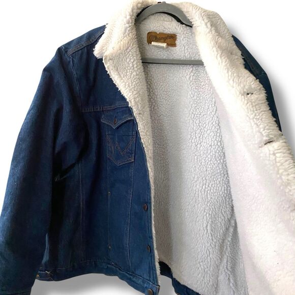 Vintage Men’s Wrangler Sherpa Denim Jacket Large Trucker Cowboy - Picture 3 of 9